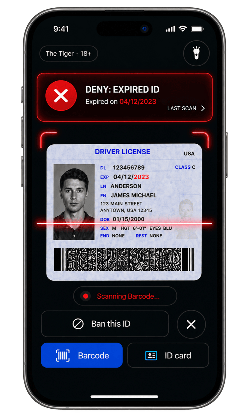 The app refusing an ID that expired in 2023.